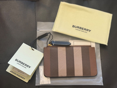 BURBERRY Dark Birch Brown Kelbrook Zip Coin Purse Card Holder
