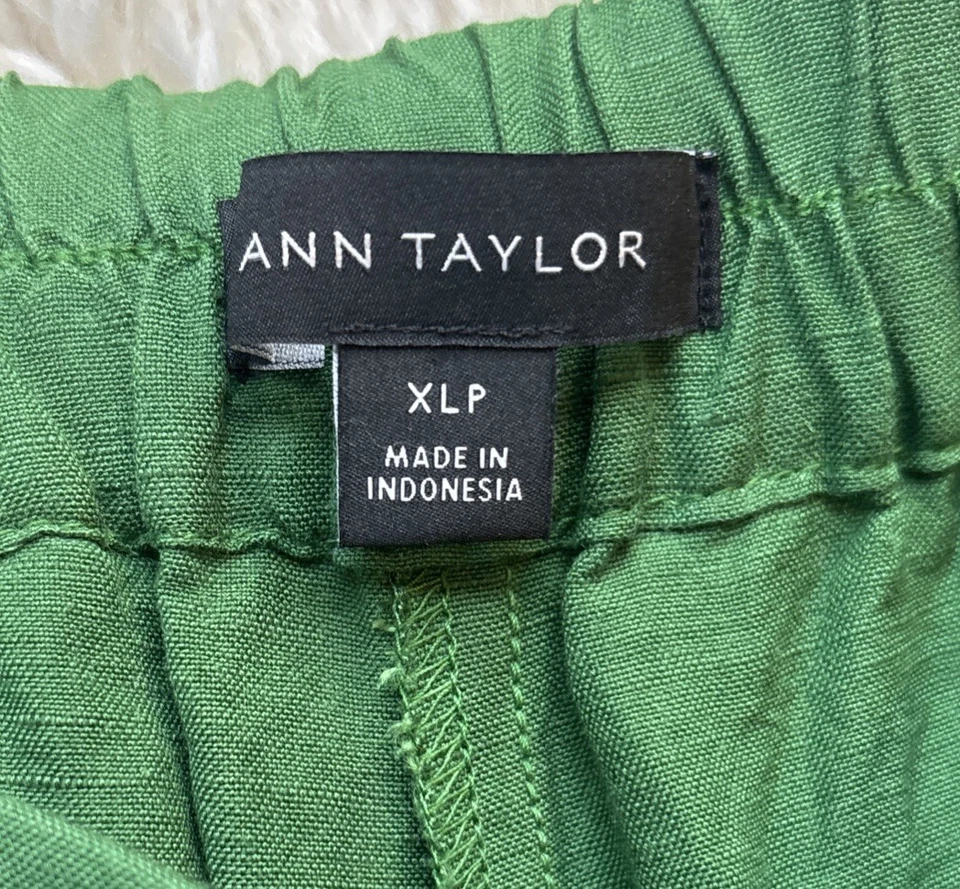 Ann Taylor 裤子女式绿色裤亚麻混纺阔腿裤尺寸 XLP 假日 — 第 3/4 张图片