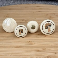 Vintage 1970s Mushroom Speckled Ceramic Cabinet Drawer Pull Knobs Japan Set Of 4