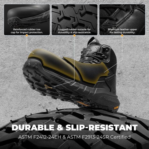 Men Waterproof Composite Toe Work Boots Lightweight Comfortable Safety Boots