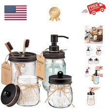 Mason Jar Bathroom Accessories Set 4 Pcs -Lotion Soap Dispenser  2 Qtip Hold...