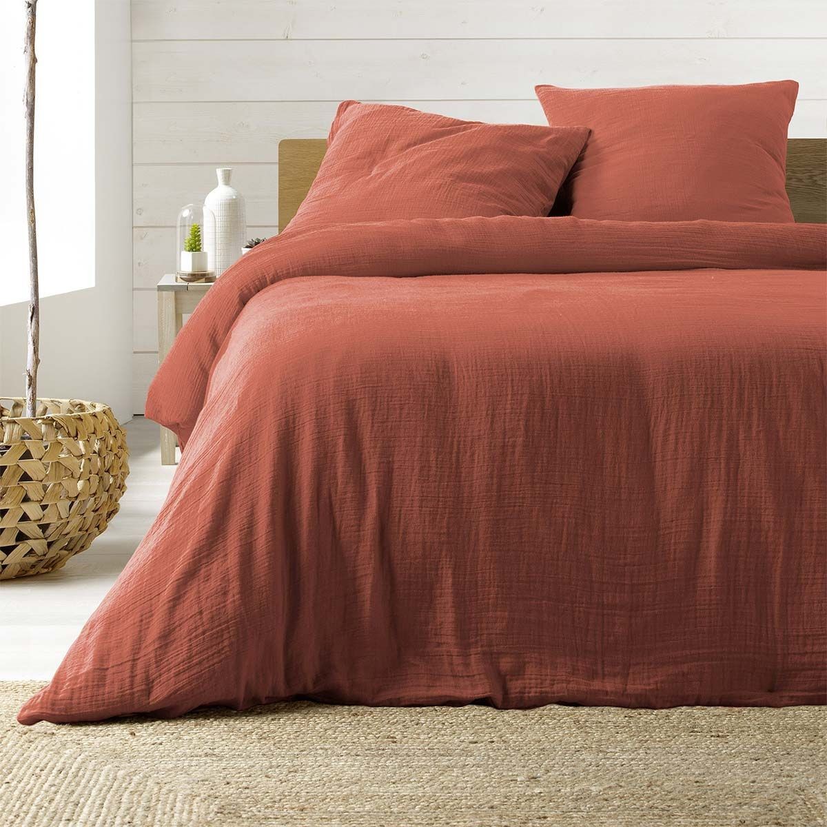 Parure de lit 3 pièces Angelia 240x220cm terracotta housse couette coton deux personnes