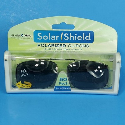Solar Shield Polarized Clip On Sunglasses 50 rec1 Full Frame Gray 100% UVA/UVB