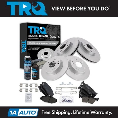 TRQ Front & Rear Ceramic Brake Pad & Coated Rotor Kit w/Fluids for Honda Civic