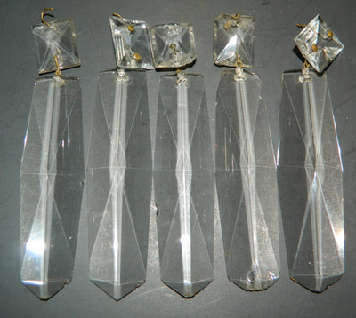 Antique Lot Of (5) Colonial Coffin 2 Piece Crystal Prisms 4.63'' x 1.06'' V.G.