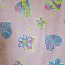 Vtg Pink Comforter Reversible Purple Blue Heart Flower 66” x 88” & Pillow Sham