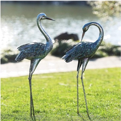Elegant Garden Crane Figures, Set of 2