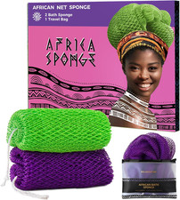 Authentic African Net Sponge with Knots - 2 Pieces Exfoliating Body Sponge Purpl