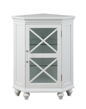 Elegant Home Fashions Wooden Bathroom Corner Floor Storage Cabinet White
