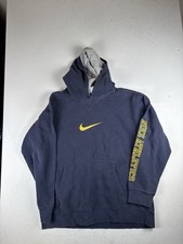 Vintage 90s YOUTH Nike Center Swoosh Hoodie Size XL Navy Embroider Blue