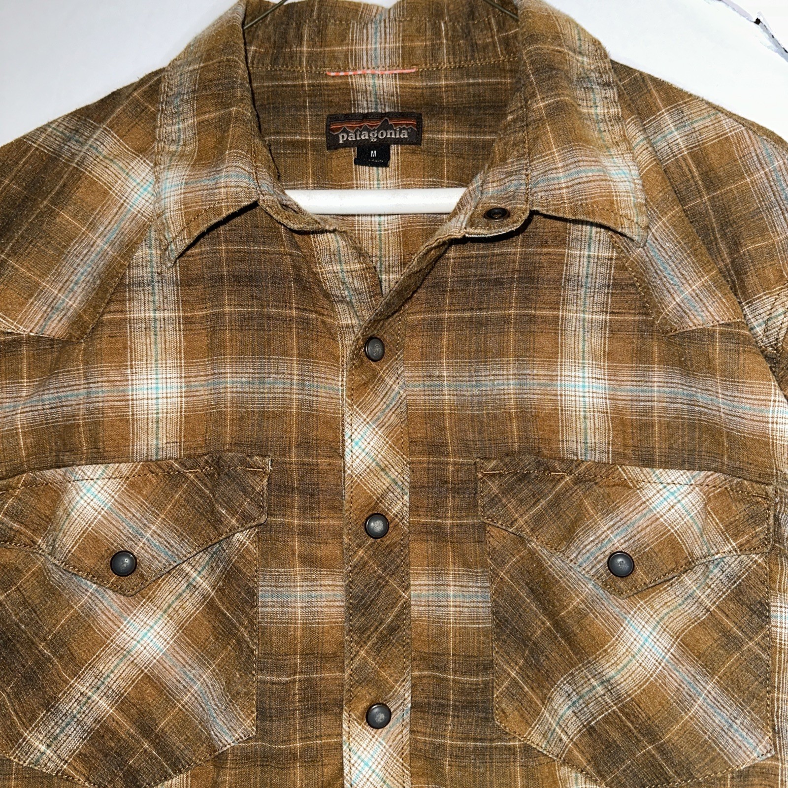 Patagonia Men's Med Brown Plaid Western Pearl Snap Long Sleeve Shirt Vintage Y2K
