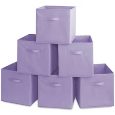 6 Collapsible 13" Fabric Cubby Cube Storage Bin Baskets for Shelves - Lavender