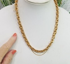 Vintage Polished Gold Tone Chunky  Fine Chain Link Multistrand Layered Necklace