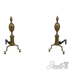 F70917: Pair VIRGINIA METALCRAFTERS Colonial Style Brass Fireplace Andirons