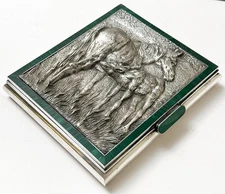 BUCCELLATI Sterling and Malachite Box HORSES 65 oz