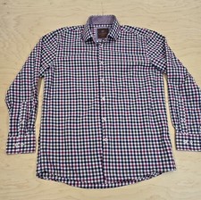 Tattersall London Mens Dress Shirt Sz. 16.5 Neck 34/35 Arm Maroon Blue Button Up