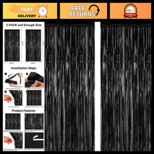 2 Pack Black Foil Curtain Backdrop for Birthday Party Decor Events