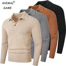 Mens Long Sleeve Polo Sweater Knit Polo Casual Heavyweight Thermal Pullover Swea