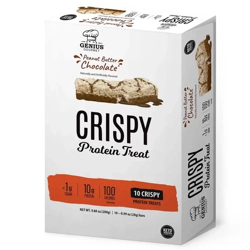 Genius Gourmet Crispy Protein Treat - Peanut Butter Chocolate (10 Bars)