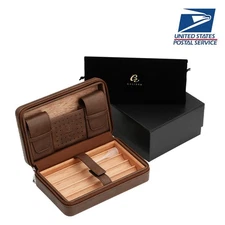 Portable Leather Cigar Case 4 CT Cedar Wood Lined Travel Cigar Humidor Gift Box