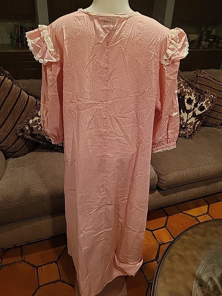 Camisón Gilligan O Malley Azul Vintage Talla L Floral Encaje Ribete Grannycore Foto 4 de 4