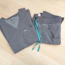 Figs Technical Collection Womens Scrub Set Top Bottoms Size Small Gray Catarina