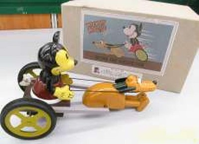 Vintage Disney Mickey & Pluto Tin Toy Cart Display Young Epoch Japan w/Box Japan