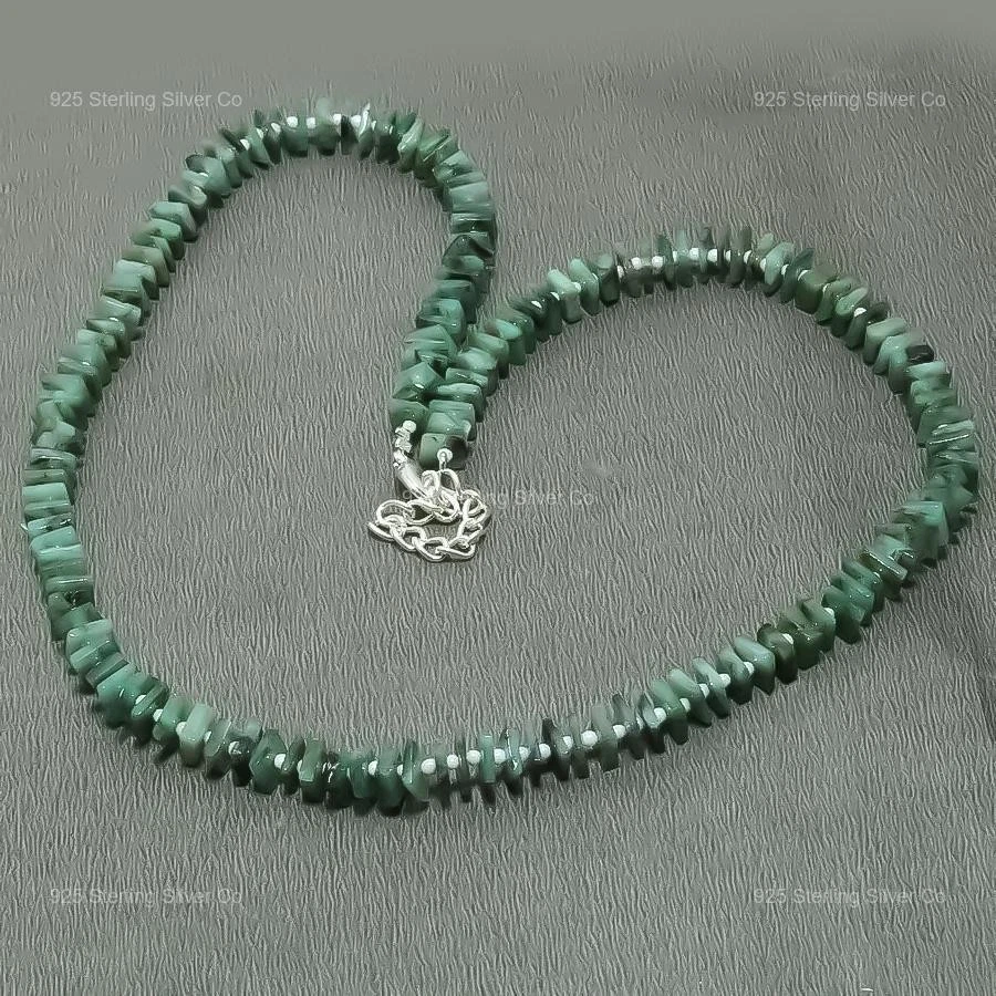 Collar Hecho a Mano Piedra Esmeralda Plata de Ley 925 Hermana Nuevo Con Cuentas Compromiso Foto 4 de 4