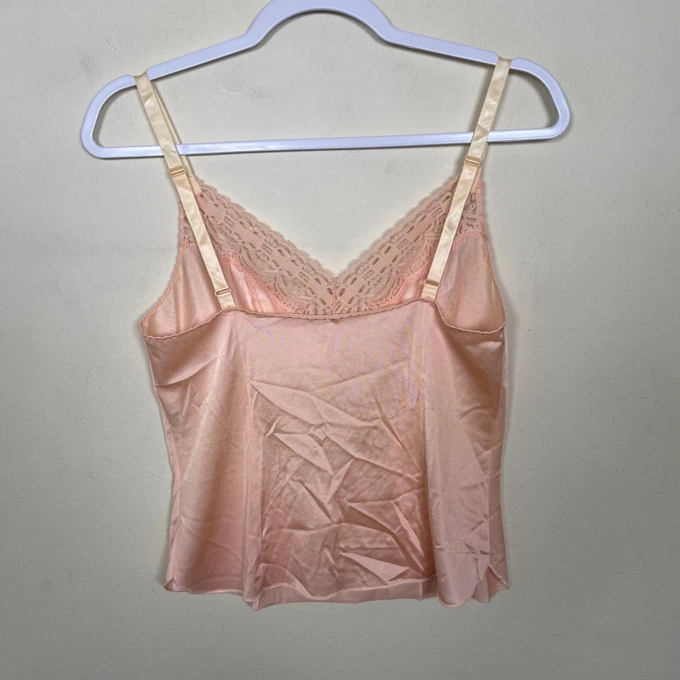 Top Cami de Colección Olga Años 70 80 Estilo 1073 Rosa Melocotón Nylon Floral Encaje 32 Lazos Foto 4 de 4
