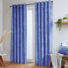 Pair Crushed Velvet Curtains Eyelet Ring Top Fully Lined- Black - Silver - White