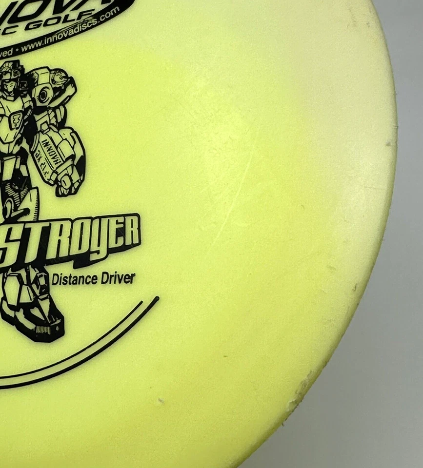 Innova Disc Golf DX Destroyer Yellow Robot Patent Numbers PFN No Ink 172g Used - Image 4 of 4
