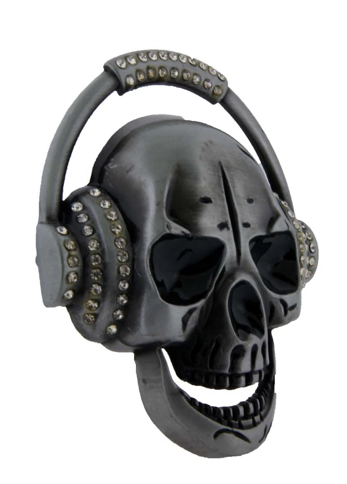 Fivelas de cinto masculinas caveira cabeça telefone alguns strass música hip gótico DJ motociclistas. - Imagem 2 de 4