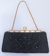 Vintage Bonnie's Hong Kong Black Beaded Evening Bag Purse