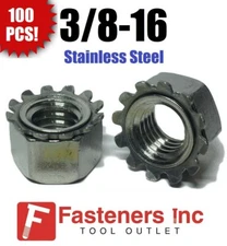 (Qty 100) 3/8-16 Kep Hex Star Lock Nuts Stainless Steel Coarse Thread 18-8 / 304