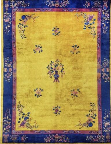 Mid Century Old Chines  Rug Nichols Oriental Carpet Vintage 9 X 12 Rare Antique. - Afbeelding 1 van 4