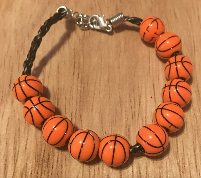 Basketball Beads on Leather Braided Bracelet with Lobster Claw Clasp eBay