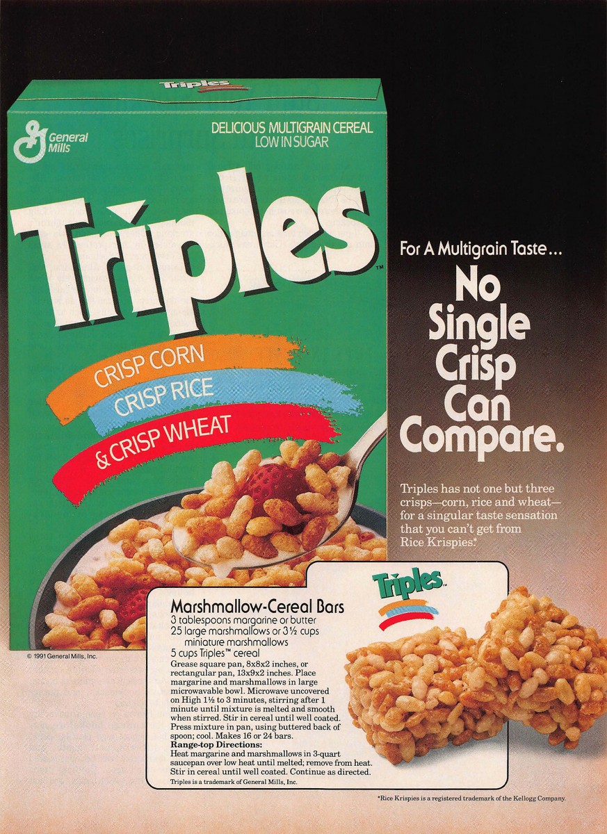 Vintage 1991 General Mills Triples Cereal Magazine Ad Page