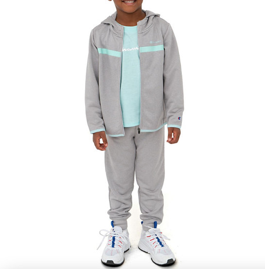 Champion Girls 3 Piece Set Size 5 Gray Blue Mist Tee Hoodie Leggings