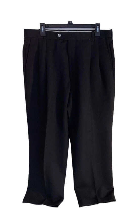 Pantaloni Burberry Golf neri a pieghe 38"" x 31"" gambe a polsino Made in Canada