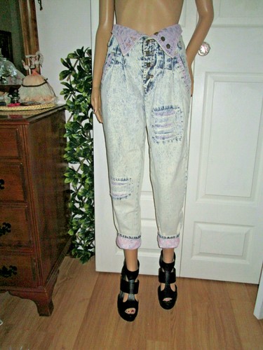 fly acid wash DENIM pleated JEANS 