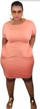 Plus Size Coral Side Pocket Tie Bodycon Dress