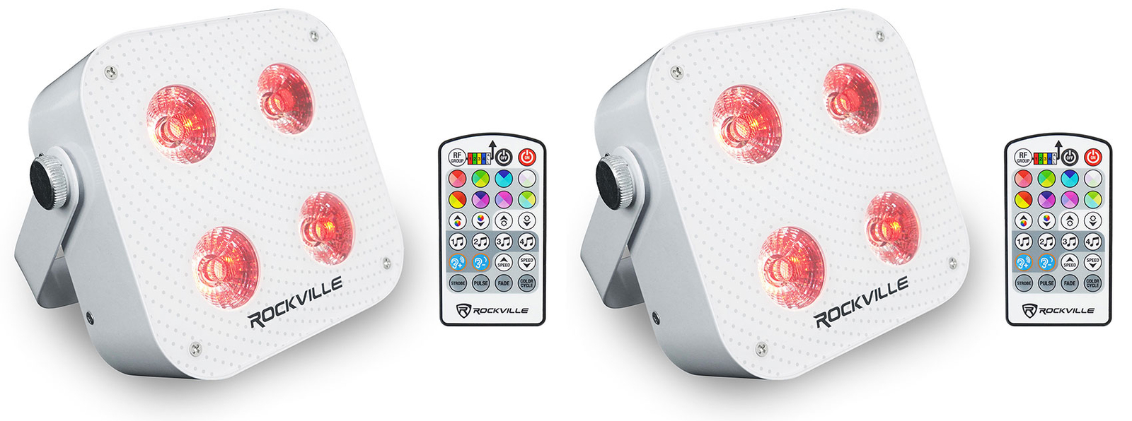 (2) Rockville MINI RF4 V2 White DJ/Party Wash Lights + RF пульт дистанционного управления + ПРИЛОЖЕНИЕ + Беспроводной DMX
