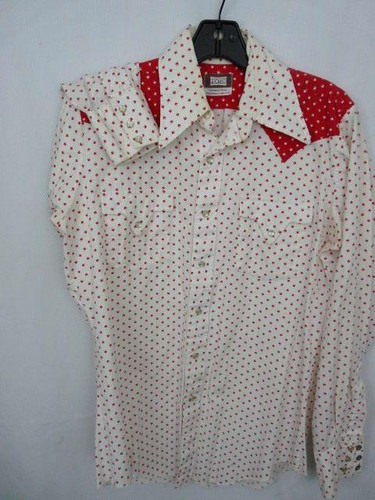 Vintage Fenton Western rosso e bianco geo stampa L/S perle a scatto taglia S-M - Foto 6 di 7