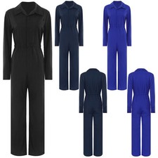 Women Jumpsuit Button Romper Solid Color Overalls High Waist Coverall Party