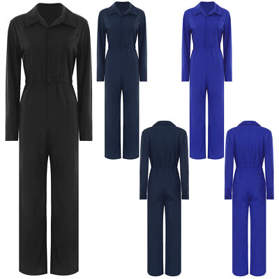 Women Jumpsuit Button Romper Solid Color Overalls High Waist