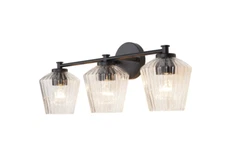 Alsy 24 in. 3-Light Black Vanity Light with Clear Ribbed Glass Shade