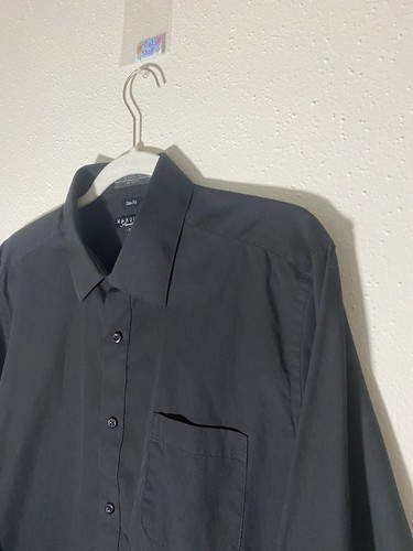 MARQUIS SIGNATURE Men's Dress Shirt Neck 16/16.5 Sleeve Length 34-35 Solid Black - Picture 4 of 11