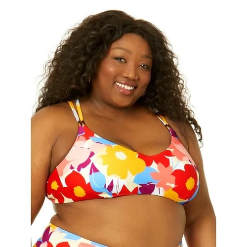 Time and Tru Plus Size Floral X-Back Bikini Top Bright Floral 3X (24W-26W) - Picture 2 of 4