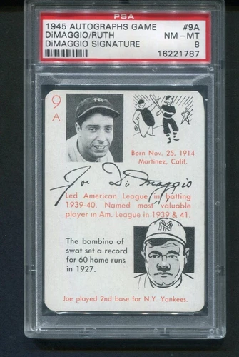 1945 Autographs Game Joe Dimaggio Babe Ruth #9A PSA 8