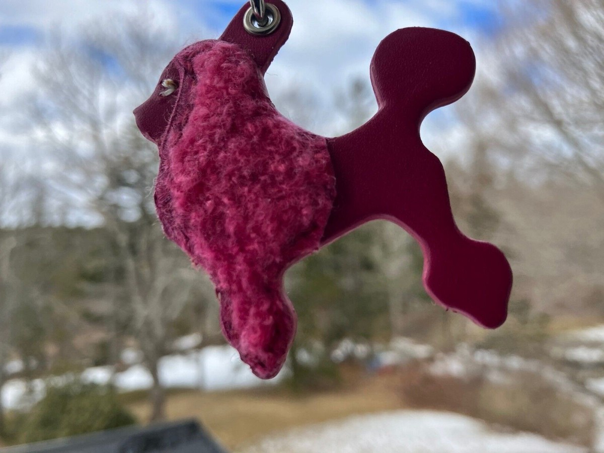 COACH Pink French Poodle Dog Leather Fluffy Keyring Key Fob